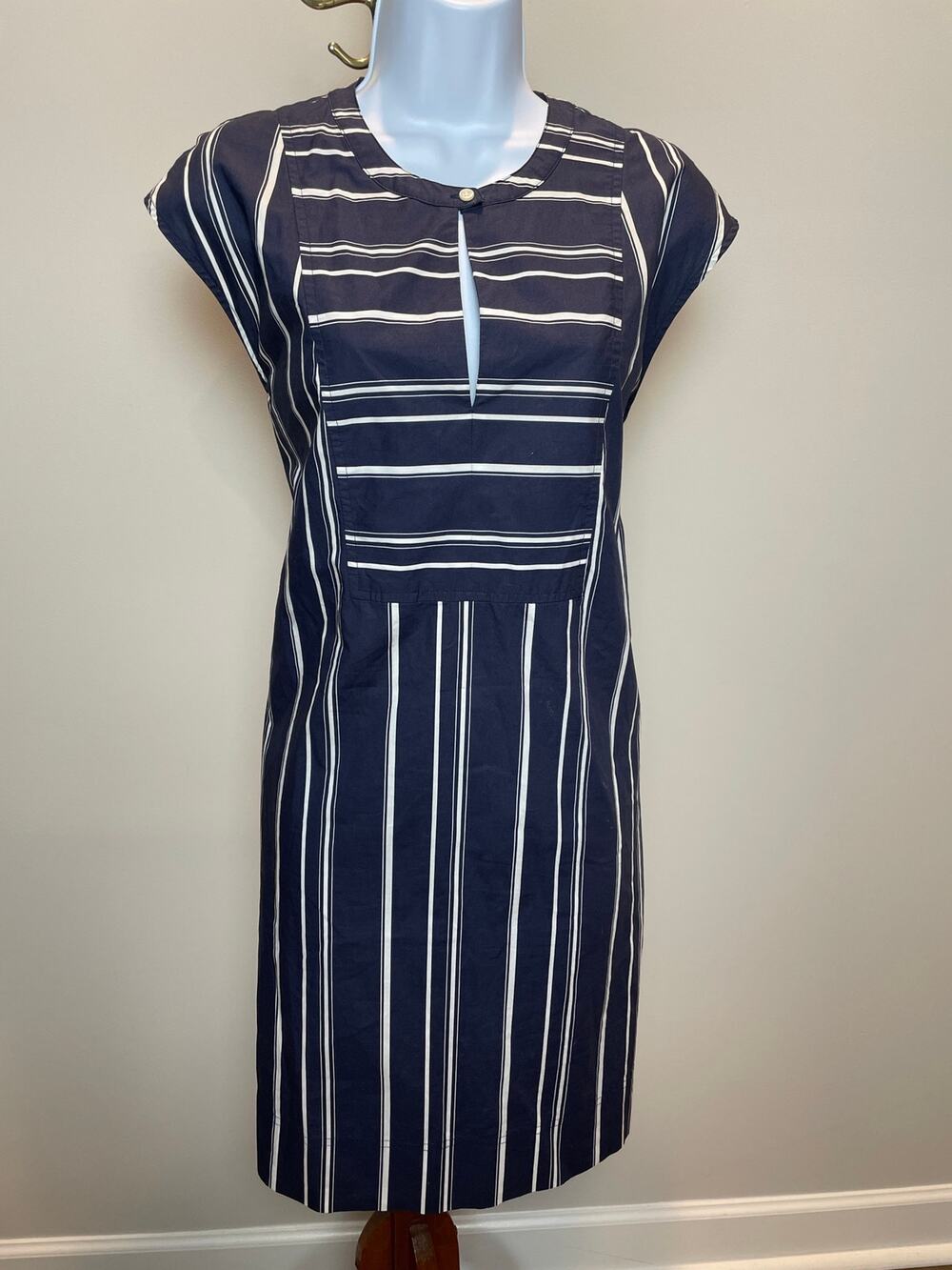 J.Crew Navy & Cream Striped Shift Dress with Pockets Size M